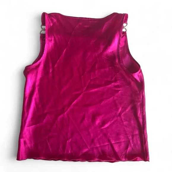 Nicole Miller Women's Fuchsia Satin Tank Top with Ring-Detail Straps - Picture 4 of 6